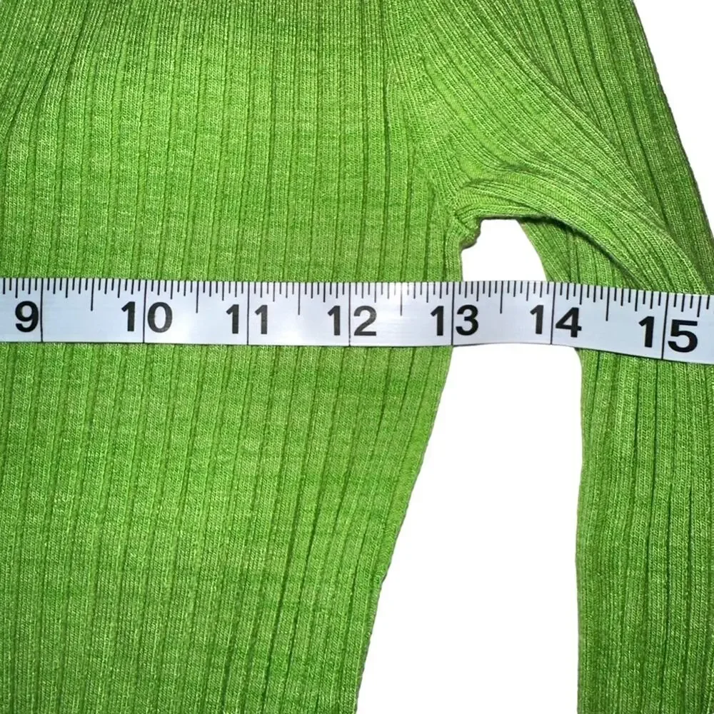 NWT Helmut Lang Marl Long Sleeve Ribbed Green Mini Dress in Lawn SMALL